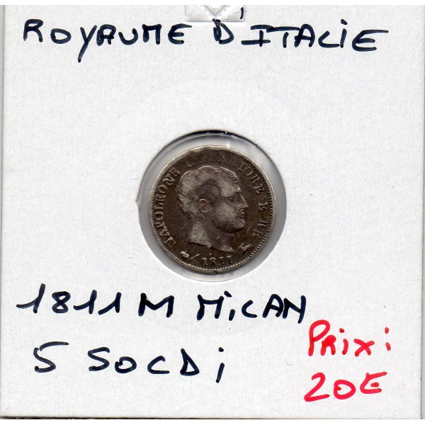 Royaume d'Italie 5 soldi 1811 M Milan TTB, KM.C5 Napoléon 1er