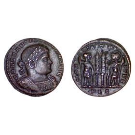 AE3 Constantin II (330-331), RIC.238 GLORIA EXERCITVS, Lyon