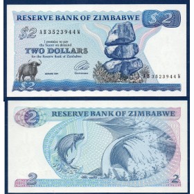 Zimbabwe P.1d, Neuf, Billet de 2 Dollars 1994 Barrage
