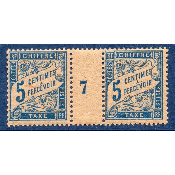 Timbre France Taxes Yvert 28a paire mil 7 Type Duval 5c bleu neuf **