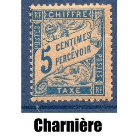 Timbre France Taxes Yvert 28a papier gc Type Duval 5c bleu neuf * avec trace de charnière