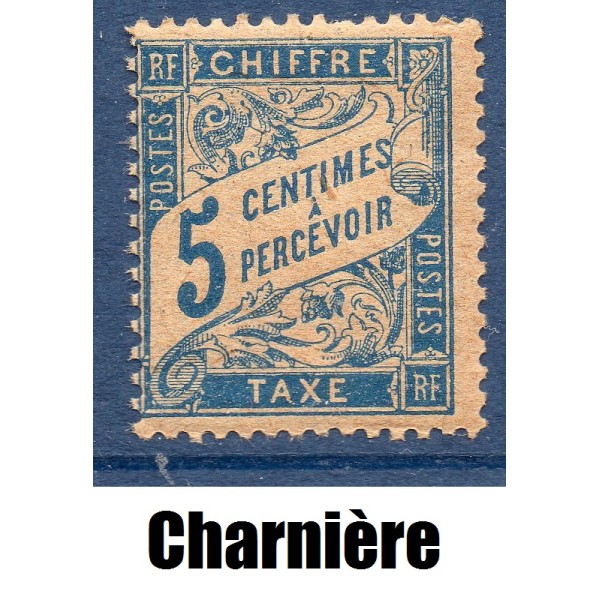 Timbre France Taxes Yvert 28a papier gc Type Duval 5c bleu neuf * avec trace de charnière