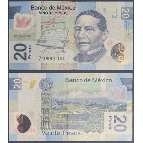 Mexique P.122ad, TTB Billet de 20 pesos 16.1.2017 Série AD