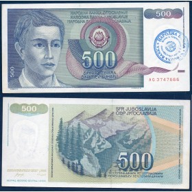 Bosnie P.1b, Neuf Billet de 500 Dinara 1992 sur yougoslavie