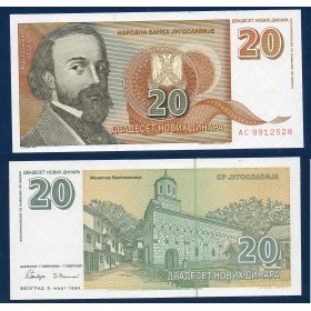 Yougoslavie P.150, Neuf Billet de 20 Dinara 1994 Dura Jaksic