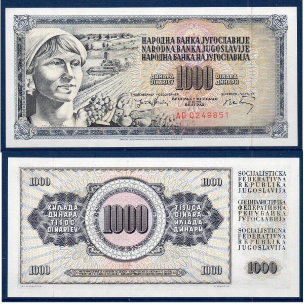 Yougoslavie P.86, Neuf Billet de 1000 Dinara 1974 paysanne