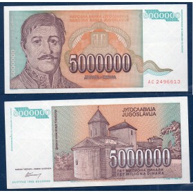 Yougoslavie P.132a, Spl Billet de 5.000.000 Dinara 1993 Karadorde Petrovic