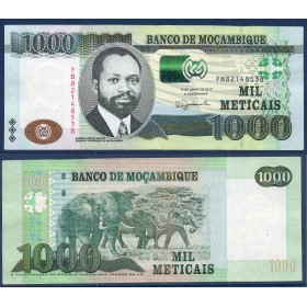 Mozambique P.154b, TTB, Billet de 1000 meticais 2017 Éléphants