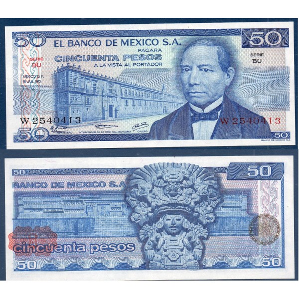 Mexique P.65a, Neuf Billet de 50 pesos 1973 Benito Juarez