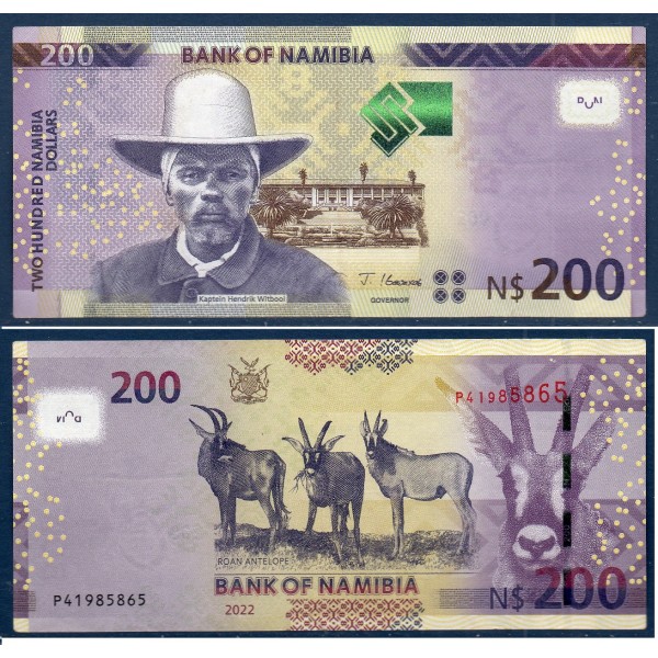 Namibie P.15d, TTB, Billet de 200 Dollars 2022 Hippotragus