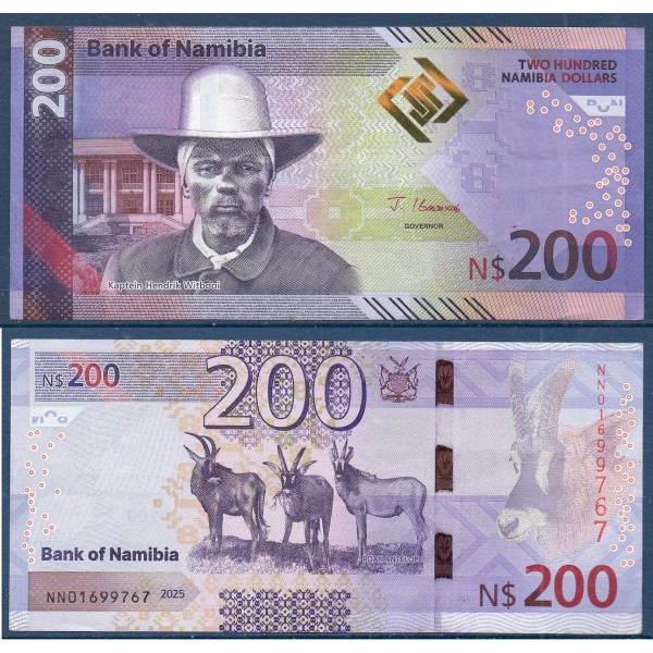 Namibie P.24a, TTB Billet de 200 Dollars 2025 Springbok