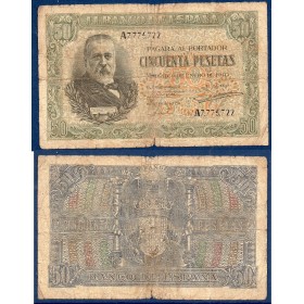 Espagne P.117a, B Billet de 50 peseta 1940 Menendez Pelayo