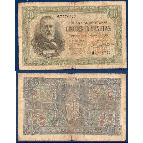 Espagne P.117a, B Billet de 50 peseta 1940 Menendez Pelayo