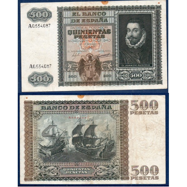 Espagne P.119a, TTB- Billet de 500 peseta 1940 Juan de Austria
