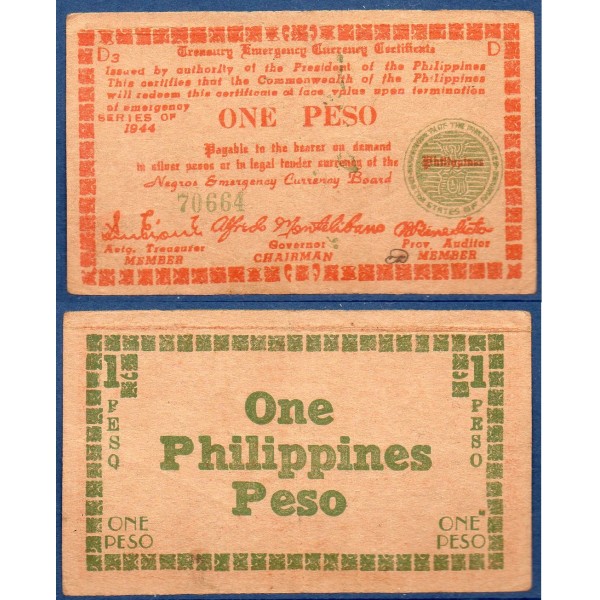 Philippines P.S672, TTB Billet de 1 Peso 1944 Negros