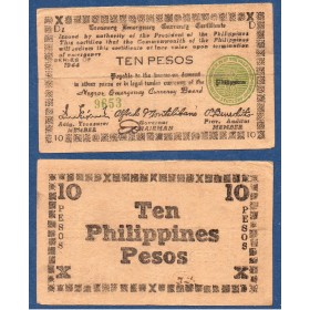 Philippines P.S676a, TTB Billet de 10 Pesos 1944 Negros