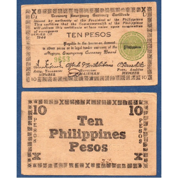 Philippines P.S676a, TTB Billet de 10 Pesos 1944 Negros