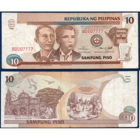 Philippines P.187d, TB Billet de 10 Piso 1998