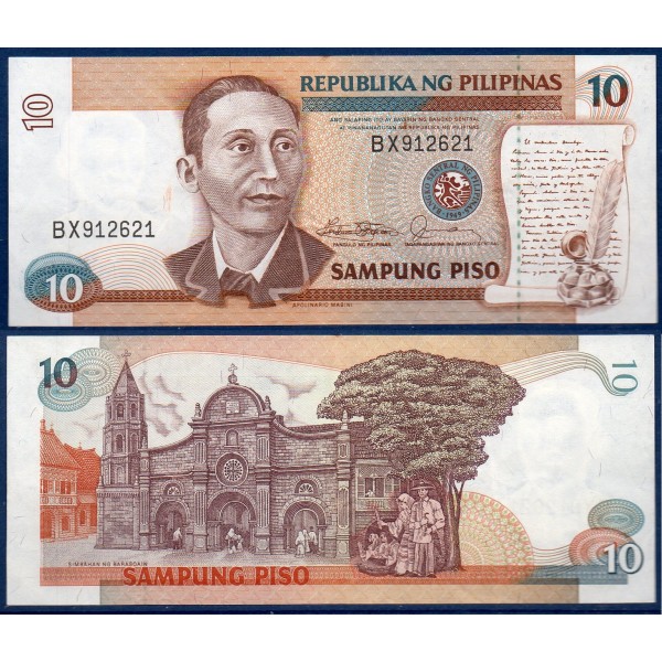 Philippines P.181b, TTB Billet de 10 Piso 1995-1997 Apolinario Mabini