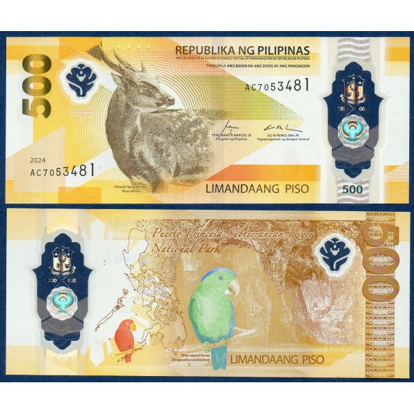 Philippines P.240a, Neuf Billet de 500 Piso 2024 Cerf Visayan