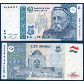 Tadjikistan P.15c, neuf Billet de 5 Somoni 1999