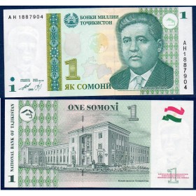 Tadjikistan P.14a, neuf Billet de 1 Somoni 1999 globe bicolore