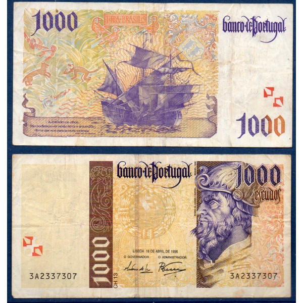Portugal P.188a, TB, Billet 1000 Escudos 31.10.1996 Álvares Cabral