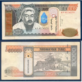 Mongolie P.69a, TTB Billet de 10000 Togrog 2002 Chinggis Khaan