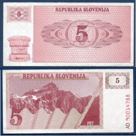 Slovénie P.3a, TTB, Billet de 5 Tollarjev 1990 Knežji kamen