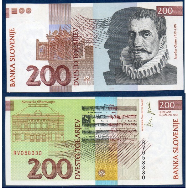 Slovénie P.15c, TTB Billet de 200 Tollarjev 2001