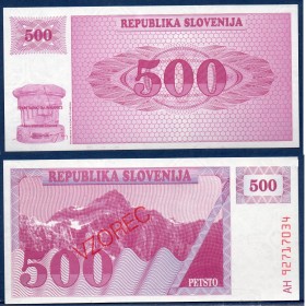 Slovénie P.8s, neuf Billet de 500 Tollarjev 1990 Vzorec