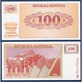 Slovénie P.6s, neuf Billet de 100 Tollarjev 1990 Vzorec