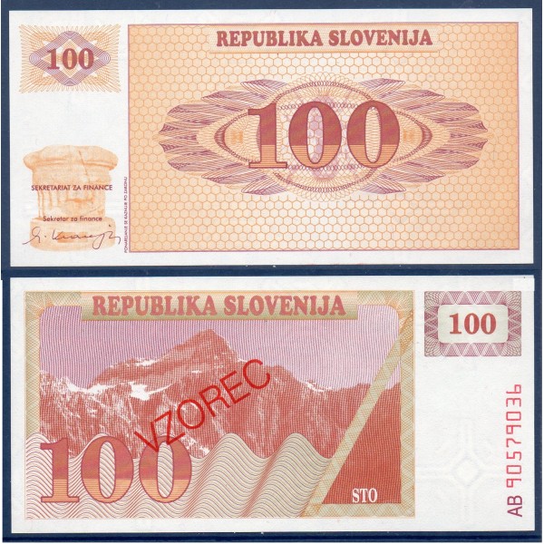 Slovénie P.6s, neuf Billet de 100 Tollarjev 1990 Vzorec