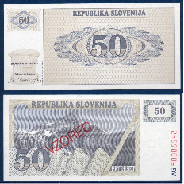 Slovénie P.5s, neuf Billet de 50 Tollarjev 1990 Vzorec