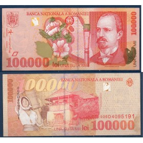 Roumanie P.110, SPL taché, Billet de 100000 leï 1998 Nicolae Grigorescu