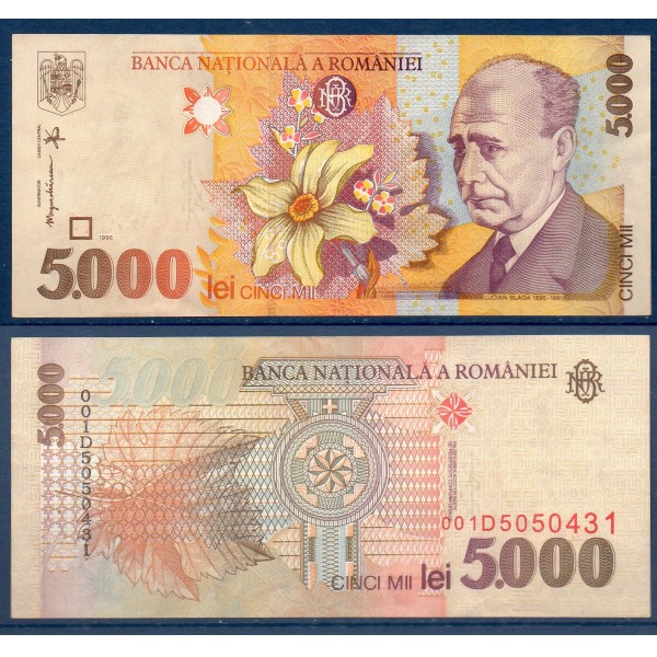 Roumanie P.107a, TTB, Billet de 5000 leï 1998 Blaga