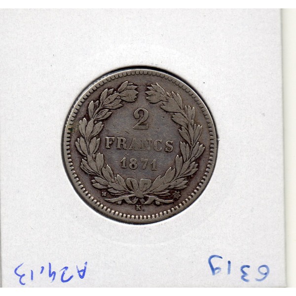 2 Francs Cérès 1871 Petit K TTB- sans légende