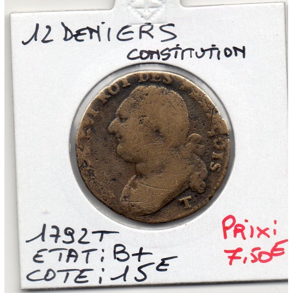 12 denier Constitution Louis XVI 1792 T Nantes B+