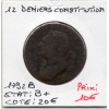 12 denier Constitution Louis XVI 1792 B Rouen B+