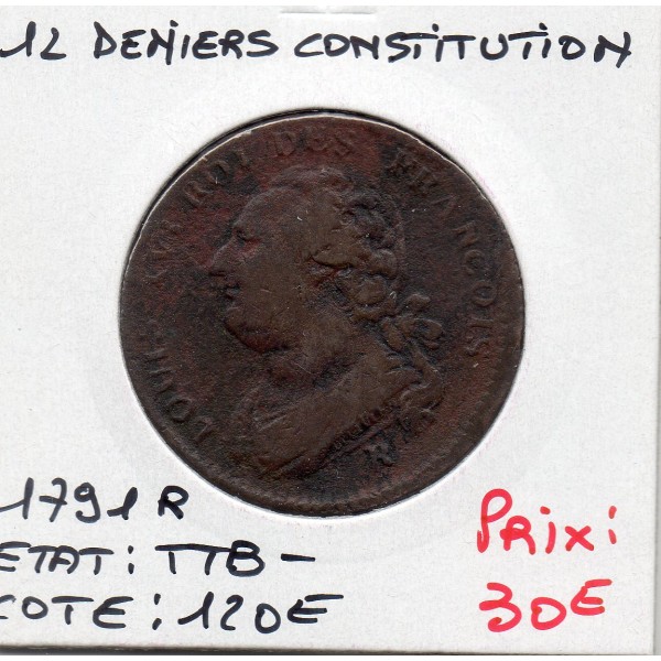 12 denier Constitution Louis XVI 1791 R Orleans TTB-