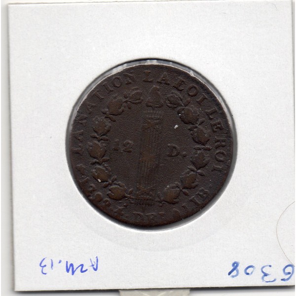 12 denier Constitution Louis XVI 1792 D Lyon TB+