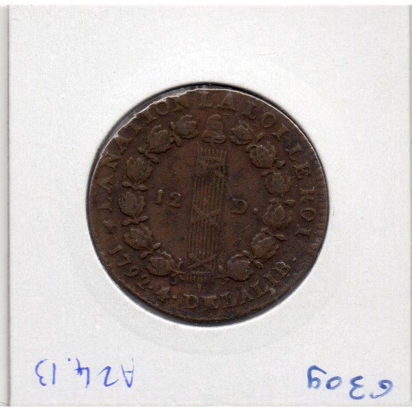 12 denier Constitution Louis XVI 1792 D Lyon TTB