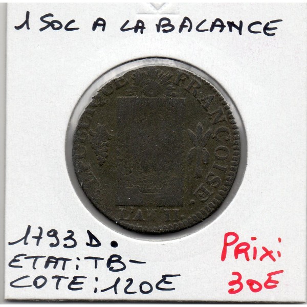 1 sol aux balances 1793 D. Dijon TB-