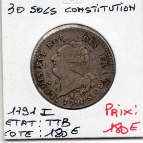 30 Sols Constitution Louis XVI 1791 I Limoges TTB