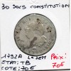 30 Sols Constitution Louis XVI 1792 A paris TB 2eme semestre