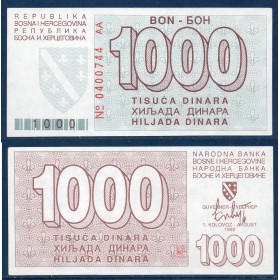 Bosnie P.26a, Spl Billet de 1000 Dinara 1993 Siege de Sarajevo