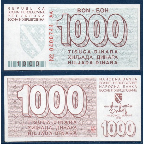 Bosnie P.26a, Spl Billet de 1000 Dinara 1993 Siege de Sarajevo