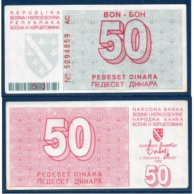 Bosnie P.23a, Sup Billet de 50 Dinara 1992 Siege de Sarajevo