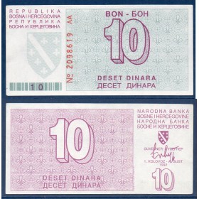 Bosnie P.21a, Spl Billet de 10 Dinara 1993 Siege de Sarajevo