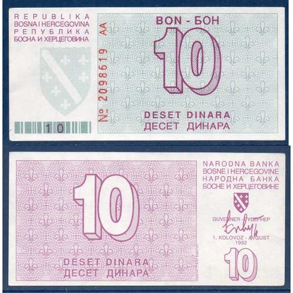Bosnie P.21a, Spl Billet de 10 Dinara 1993 Siege de Sarajevo